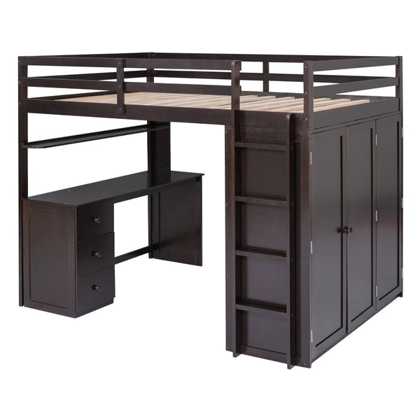 English Elm Full Size Loft Bed with Desk Wardrobe and Drawers Pine Wood Teen Bedroom Espresso LT000302AAP-1