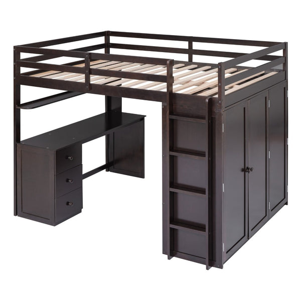 English Elm Full Size Loft Bed with Desk Wardrobe and Drawers Pine Wood Teen Bedroom Espresso LT000302AAP-1