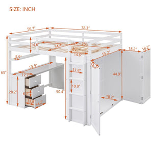 English Elm Full Size Loft Bed with Desk Wardrobe and Drawers Pine Wood Teen Bedroom White LT000302AAK-1