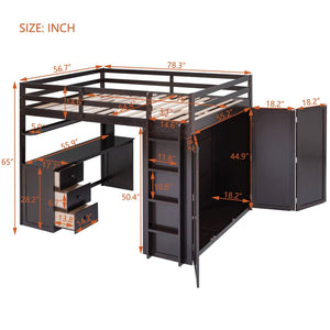 English Elm Full Size Loft Bed with Desk Wardrobe and Drawers Pine Wood Teen Bedroom Espresso LT000302AAP-1