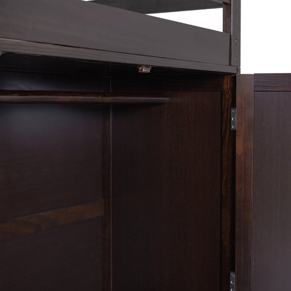 English Elm Full Size Loft Bed with Desk Wardrobe and Drawers Pine Wood Teen Bedroom Espresso LT000302AAP-1
