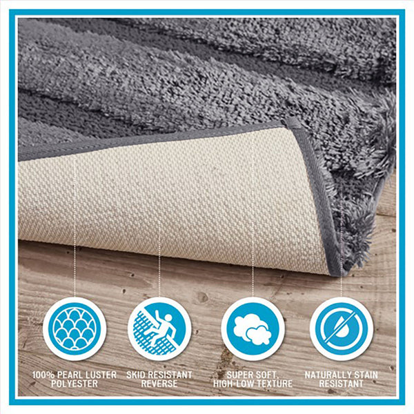 English Elm Rug Madison Park Tufted Pearl Channel 24x58" Soft 1500gsm Polyester Bath Rug OEKO-TEX Certified Plush Elegance B03598714