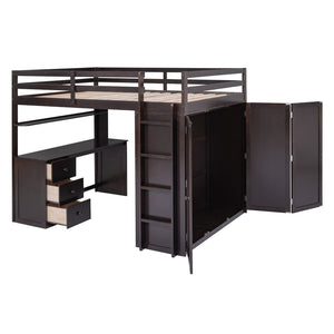English Elm Full Size Loft Bed with Desk Wardrobe and Drawers Pine Wood Teen Bedroom Espresso LT000302AAP-1
