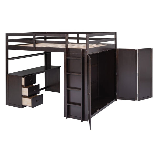 English Elm Full Size Loft Bed with Desk Wardrobe and Drawers Pine Wood Teen Bedroom Espresso LT000302AAP-1
