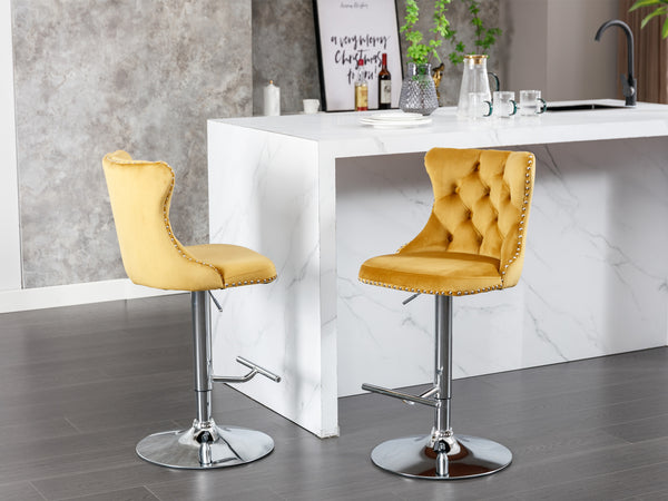 English Elm A&A Elegant Swivel Velvet Barstools Set Of 2 - Adjustable 25-33" Height, Modern Chrome Base Style W114383662