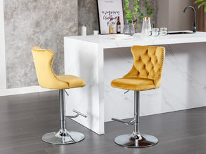 English Elm A&A Velvet Swivel Barstool with Back, Adjustable 25–33" Height, Tufted Upholstery & Chrome Base Gold W114383662