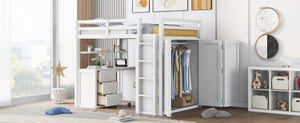 English Elm Full Size Loft Bed with Desk Wardrobe and Drawers Pine Wood Teen Bedroom White LT000302AAK-1