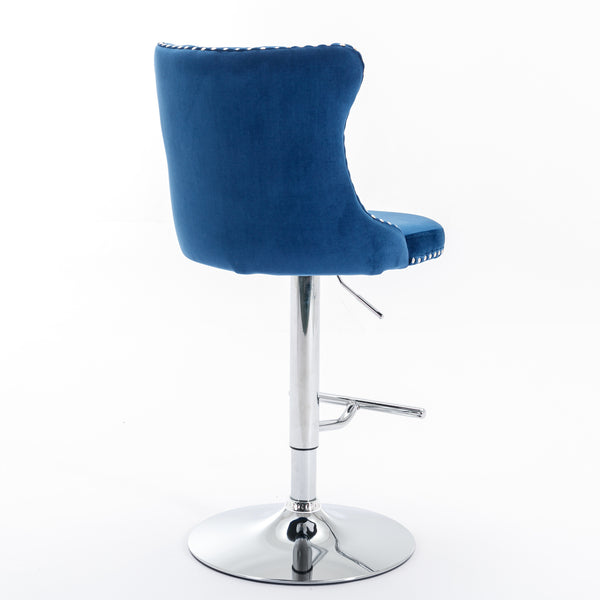 English Elm Swivel Velvet Tufted Barstool with Hand-Pulled Buttons, Adjustable 25–33" Height, Chrome Base Durable Blue W1143P309420