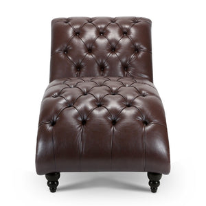 English Elm Tufted Armless Chaise Lounge with Birch Legs Deep Seat Velvet Upholstered Accent Dark Brown W68039273