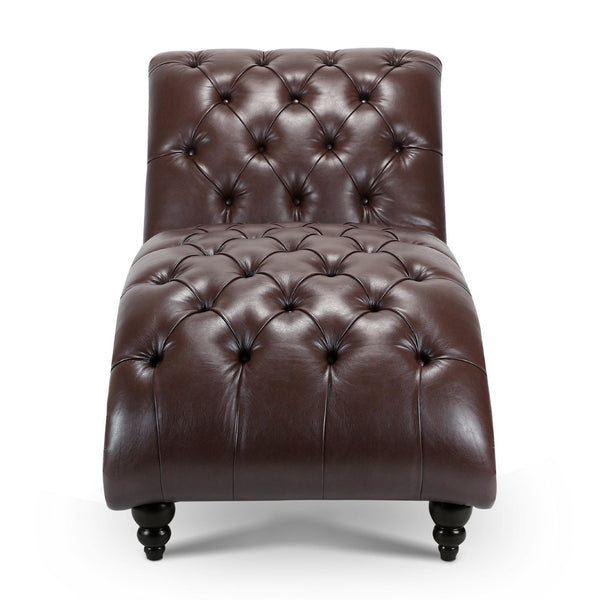 English Elm Tufted Armless Chaise Lounge with Birch Legs Deep Seat Velvet Upholstered Accent Dark Brown W68039273