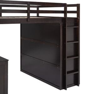 English Elm Full Size Loft Bed with Desk Wardrobe and Drawers Pine Wood Teen Bedroom Espresso LT000302AAP-1