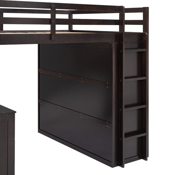 English Elm Full Size Loft Bed with Desk Wardrobe and Drawers Pine Wood Teen Bedroom Espresso LT000302AAP-1