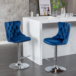 English Elm A&A Velvet Swivel Barstool with Back, Adjustable 25–33" Height, Tufted Upholstery & Chrome Base W114383661 W114383661