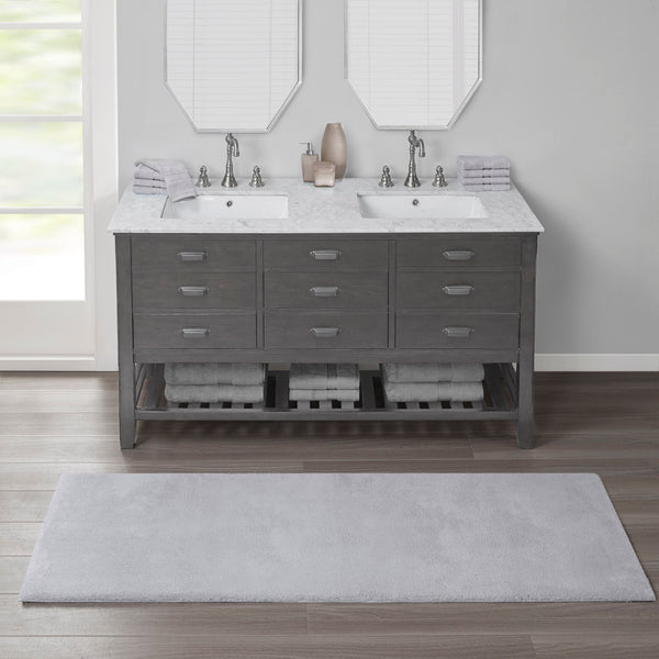 English Elm Bath Rug Madison Park Signature Marshmallow 24x72" Plush High-Pile Quick-Dry Microfiber, OEKO-TEX Certified Non-Slip Luxury Spa Mat B03599288