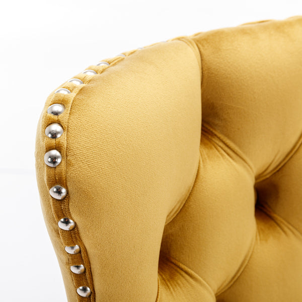 English Elm A&A Velvet Swivel Barstool with Back, Adjustable 25–33" Height, Tufted Upholstery & Chrome Base Gold W114383662