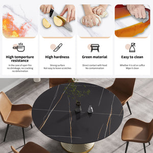 English Elm 59.05"Modern 59.05" Modern Round Dining Table - Elegant Sintered Stone Top With Sturdy Carbon Steel Base For 6 People W1535S00247