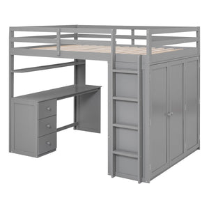 English Elm Full Size Loft Bed with Desk Wardrobe and Drawers Pine Wood Teen Bedroom Gray LT000302AAE-1