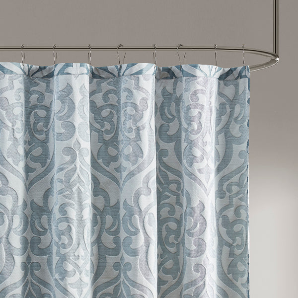 English Elm Jacquard Madison Park Odette Shower Curtain 72x72 Ivory Damask Medallion on Textured Tan Jacquard Fabric Aqua+Silver 3.35 L x 11.42 W x 8.66 H B03598672