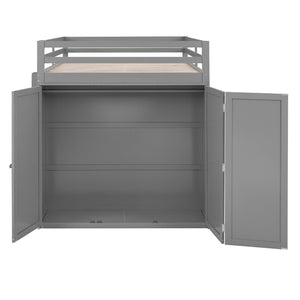 English Elm Full Size Loft Bed with Desk Wardrobe and Drawers Pine Wood Teen Bedroom Gray LT000302AAE-1