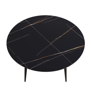 English Elm 59.05"Modern Round Black Metal Dining Table - Seats 6, Durable Sintered Stone Top, Stylish Design W1535S00248