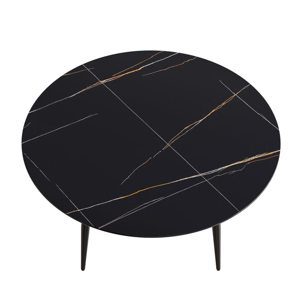 English Elm 59.05"Modern Round Black Metal Dining Table - Seats 6, Durable Sintered Stone Top, Stylish Design W1535S00248