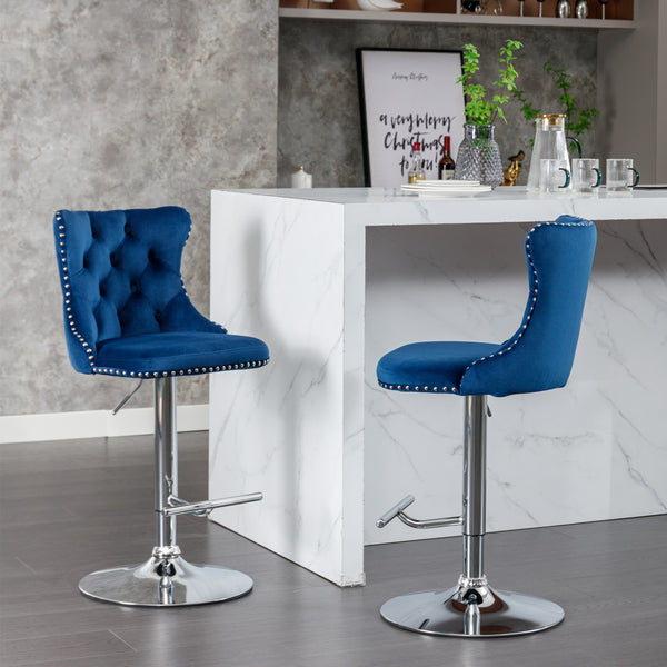 English Elm A&A Modern Swivel Velvet Barstools With Adjustable Height, Chrome Base, Set Of 2 For Home & Kitchen W114383661