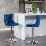 English Elm ,Swivel Velvet Barstools Adjusatble Seat Height From 25-33 Inch, Modern Upholstered Chrome Base Bar Stools With Backs Comfortable Tufted For Home Pub and Kitchen Island（Blue,Set Of 2）