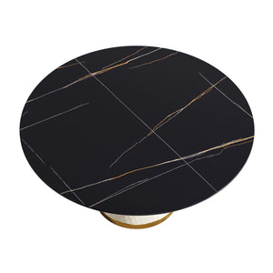 English Elm 59.05"Modern 59.05" Modern Round Dining Table - Elegant Sintered Stone Top With Sturdy Carbon Steel Base For 6 People W1535S00247