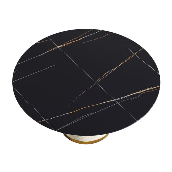 English Elm 59.05"Modern 59.05" Modern Round Dining Table - Elegant Sintered Stone Top With Sturdy Carbon Steel Base For 6 People W1535S00247