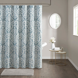 English Elm Jacquard Madison Park Odette Shower Curtain 72x72 Ivory Damask Medallion on Textured Tan Jacquard Fabric Aqua+Silver 3.35 L x 11.42 W x 8.66 H B03598672