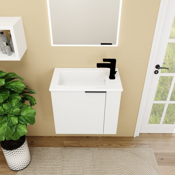 English Elm Bathroom Vanity Ceramic Sink 22" Floating Small Bathroom Cabinet Soft-Close Doors Matte Black Handle W99984104