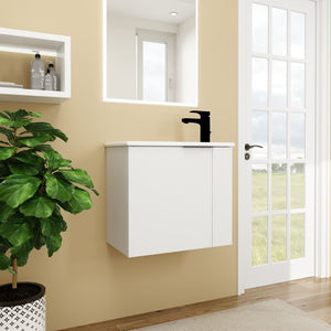 English Elm Bathroom Vanity Ceramic Sink 22" Floating Small Bathroom Cabinet Soft-Close Doors Matte Black Handle W99984104