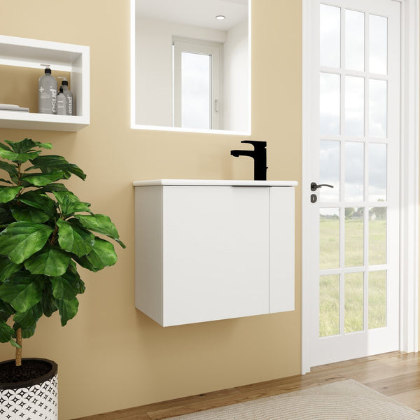 English Elm Bathroom Vanity Ceramic Sink 22" Floating Small Bathroom Cabinet Soft-Close Doors Matte Black Handle W99984104