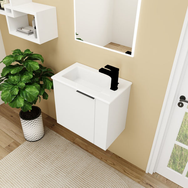 English Elm Bathroom Vanity Ceramic Sink 22" Floating Small Bathroom Cabinet Soft-Close Doors Matte Black Handle W99984104