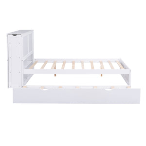 English Elm Full Full Size Storage Platform Bed with Trundle, 4-Tier Pull-Out Shelves, Solid Wood White Elegance GX000330AAK