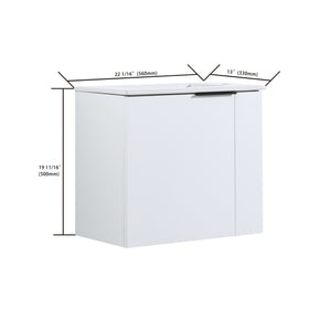 English Elm Bathroom Vanity Ceramic Sink 22" Floating Small Bathroom Cabinet Soft-Close Doors Matte Black Handle W99984104