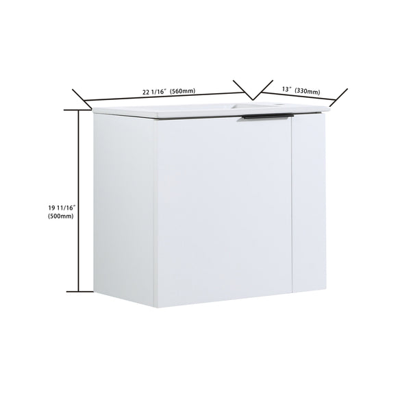 English Elm Bathroom Vanity Ceramic Sink 22" Floating Small Bathroom Cabinet Soft-Close Doors Matte Black Handle W99984104
