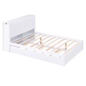 English Elm Full Full Size Storage Platform Bed with Trundle, 4-Tier Pull-Out Shelves, Solid Wood White Elegance GX000330AAK