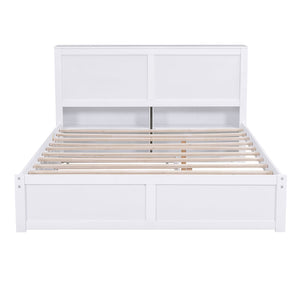 English Elm Queen Storage Platform Bed with Pull-Out Shelves & Reversible Twin XL Trundle, Solid Wood White GX000331AAK