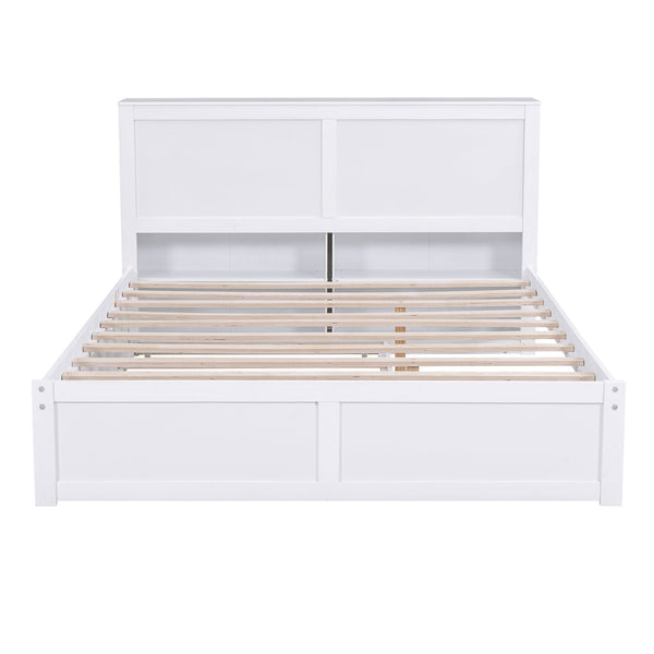 English Elm Queen Storage Platform Bed with Pull-Out Shelves & Reversible Twin XL Trundle, Solid Wood White GX000331AAK