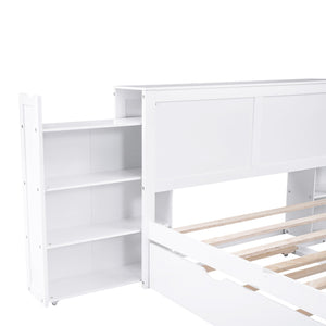English Elm Full Full Size Storage Platform Bed with Trundle, 4-Tier Pull-Out Shelves, Solid Wood White Elegance GX000330AAK