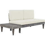 Hearth and Haven 3 Piece Outdoor Set with Solid Wood Sectional Sofa, Coffee Table and Cushions, Beige and Grey