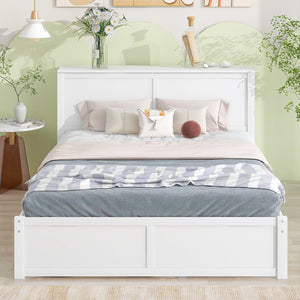 English Elm Queen Storage Platform Bed with Pull-Out Shelves & Reversible Twin XL Trundle, Solid Wood White GX000331AAK