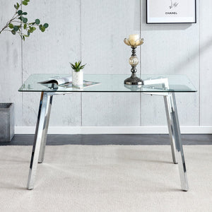 English Elm Glass Modern Minimalist Dining Table for 4-6 with 0.31" Tempered Top & Metal Legs, 51"x31" Stylish W1151S01719