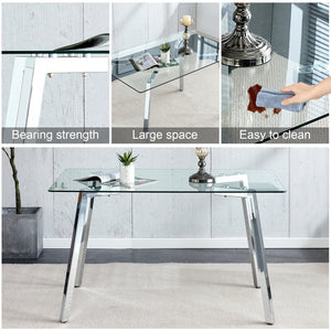 English Elm Glass Modern Minimalist Dining Table for 4-6 with 0.31" Tempered Top & Metal Legs, 51"x31" Stylish W1151S01719