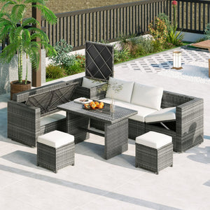 English Elm Topmax Outdoor Six Piece Pe Rattan Sectional Set with Storage and Glass Table N717S100005A