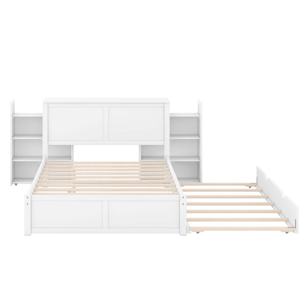English Elm Full Full Size Storage Platform Bed with Trundle, 4-Tier Pull-Out Shelves, Solid Wood White Elegance GX000330AAK