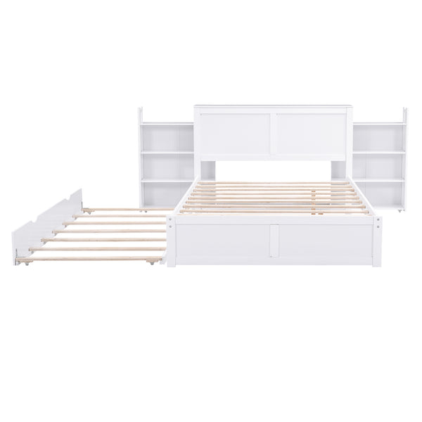 English Elm Full Full Size Storage Platform Bed with Trundle, 4-Tier Pull-Out Shelves, Solid Wood White Elegance GX000330AAK