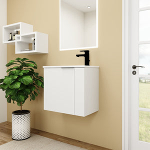 English Elm Bathroom Vanity Ceramic Sink 22" Floating Small Bathroom Cabinet Soft-Close Doors Matte Black Handle W99984104