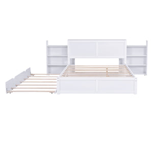 English Elm Queen Storage Platform Bed with Pull-Out Shelves & Reversible Twin XL Trundle, Solid Wood White GX000331AAK